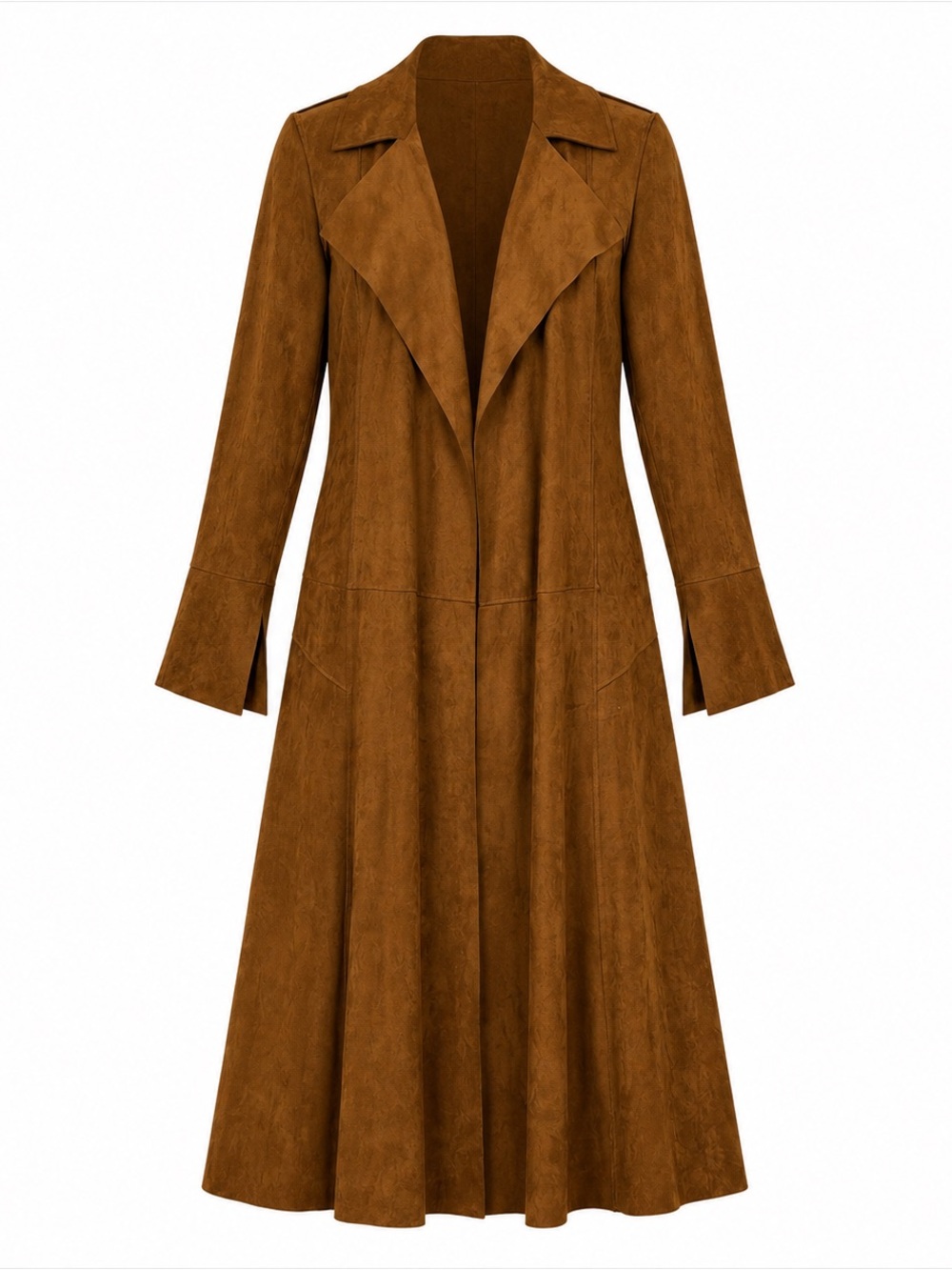 Soft Surroundings Faux Suede Duster Coat Small Camel Maxi Trench Boho Open Front